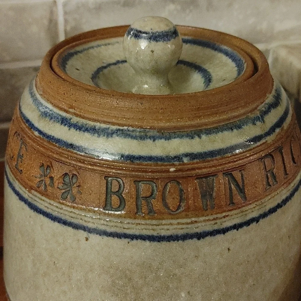 Artisan Ceramic Canister Gray, Mocca, & Blue
